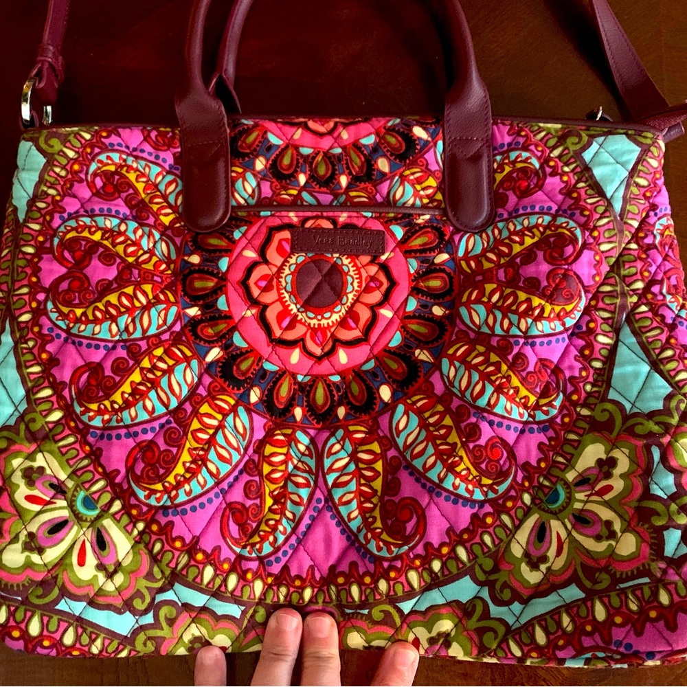Vera Bradley Purse with leather handles and leather strap